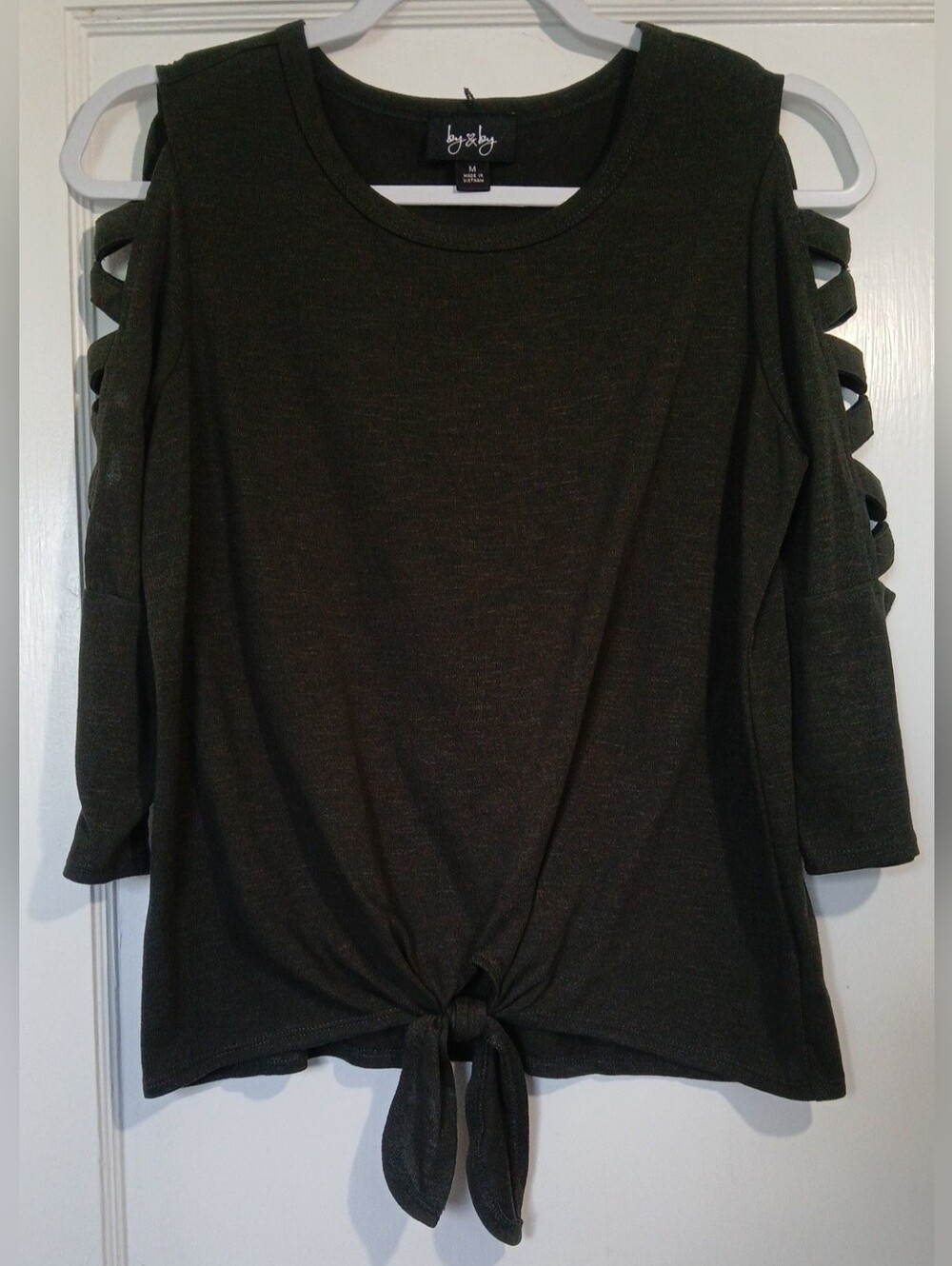 by & by Olive Green Cold-Shoulder Tie-Front Top